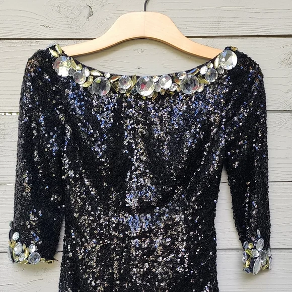 Alyce Paris Sequin Jeweled Open Back Mini Prom Dress - Picture 4 of 10